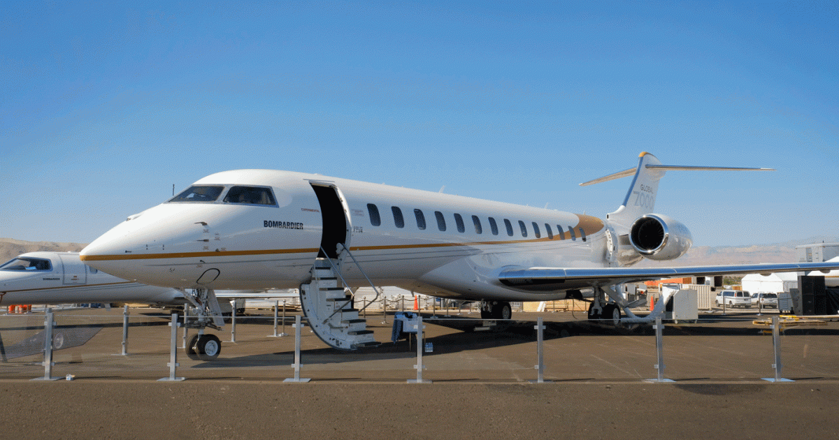 Bombardier’s Global 7000—photographed during its visit to the NBAA show in Las Vegas—has gained an additional 300 nm of range at Mach .85, for a maximum range of 7,700 nm. 
