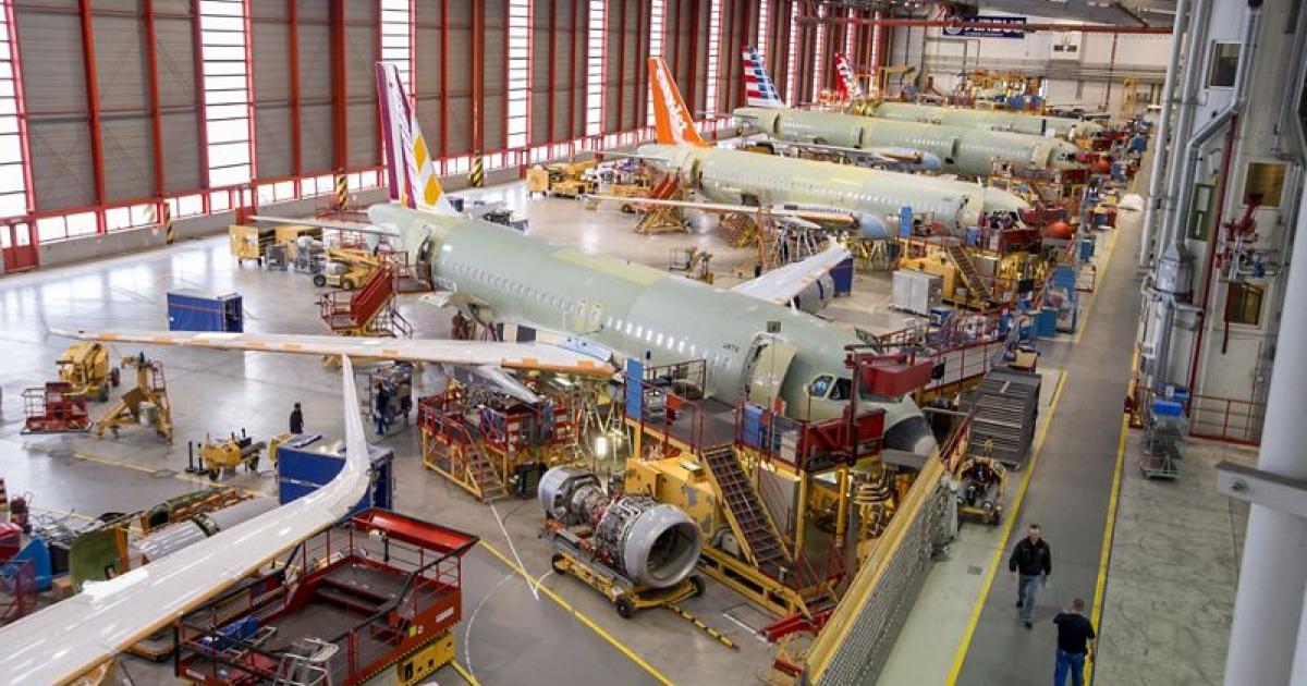 Airbus's four narrowbody production sites now produce 55 A320s per month. (Photo: Airbus)