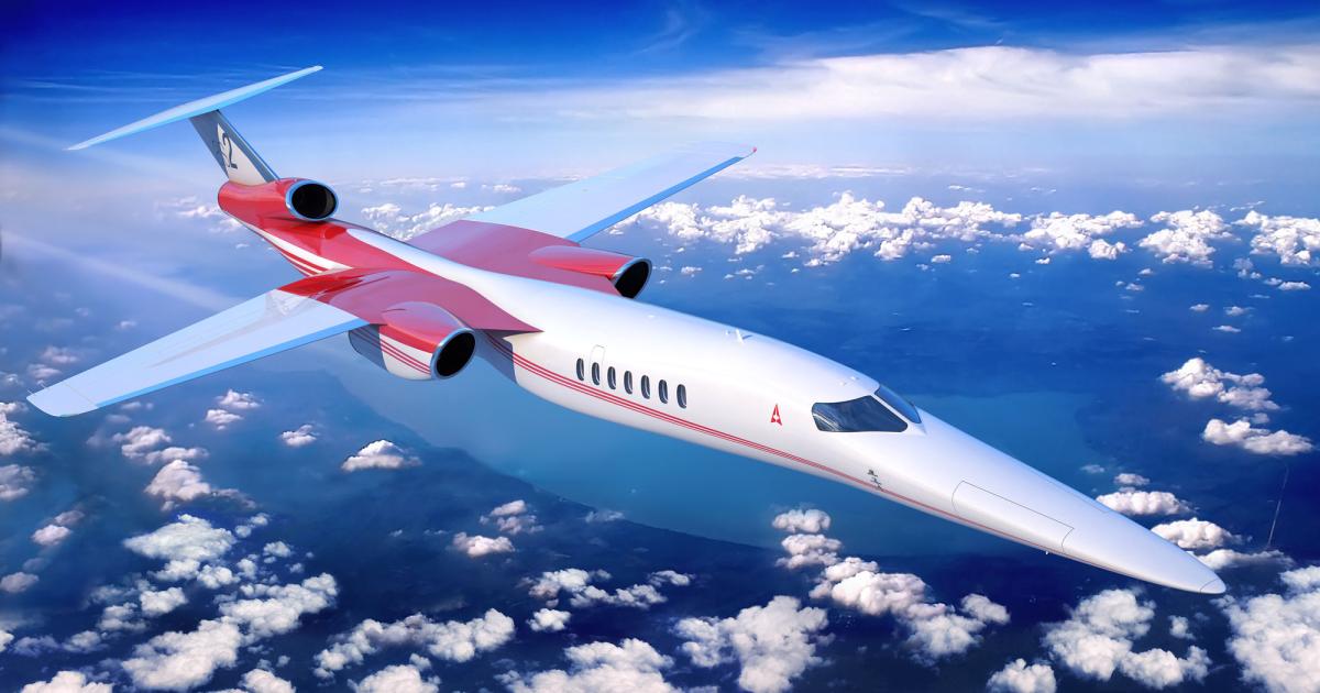 Aerion Corp. now expects to fly a prototype of its AS2 supersonic business jet by 2023, with certification planned by 2025. It would be able to cruise over water at about Mach 1.5 and over land at nearly Mach 1.2 without a sonic boom reaching the ground, the company said. (Photo: Aerion Corp.)