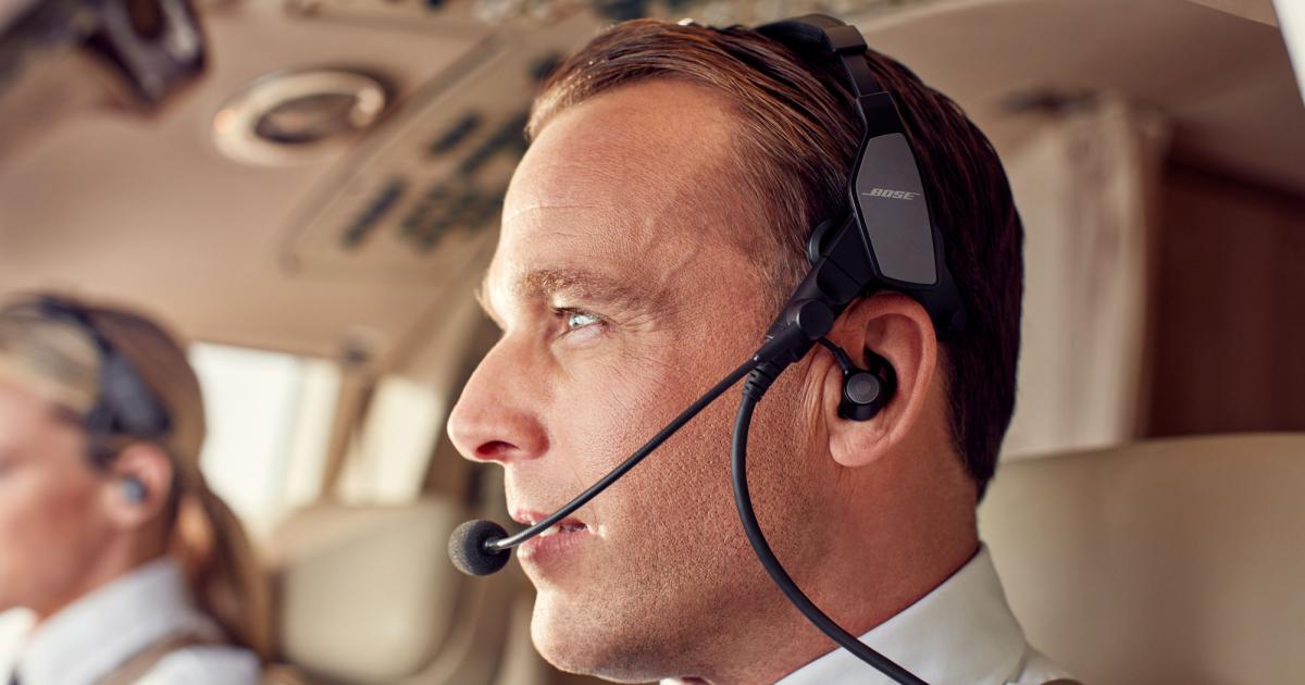 The new Bose ProFlight Aviation Headset, which retails for $999.95, is the company's first headset designed for turbine aircraft pilots. It features an in-ear configuration, three user-selectable levels of active noise cancellation, and Bluetooth functionality. Units start shipping in May 2018. (Photo: Bose)