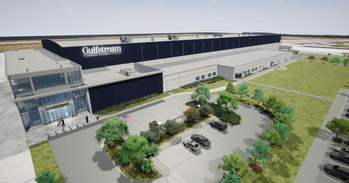 Gulfstream's new 202,000-sq-ft/18,766-sq-m service center on the east side of Savannah/Hilton Head International Airport will complement its existing 679,199-sq-ft/63,100-sq-m main Savannah Service Center. The new $55 million facility is expected to open in second-quarter 2019. (Photo: Gulfstream Aerospace)