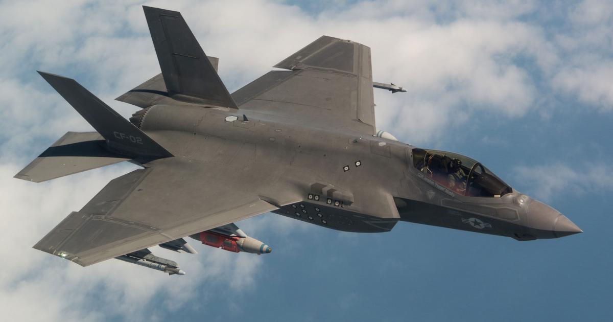 The final SDD flight was completed by an F-35C testing the external carriage of GBU-31 2,000-pound Joint Direct Attack Munitions (JDAMs) and AIM-9X Sidewinder air-to-air missiles. (Photo: Lockheed Martin)
