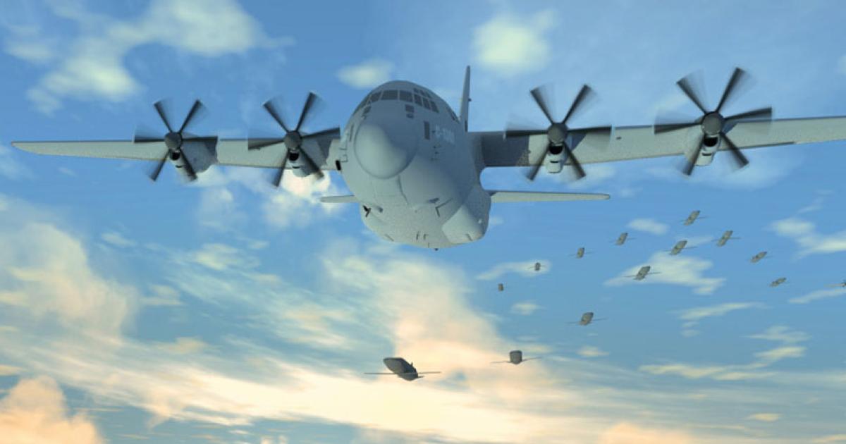 The C-130 will launch the UAVs, then recover them via a towed capture device. (Photo: Dynetics)