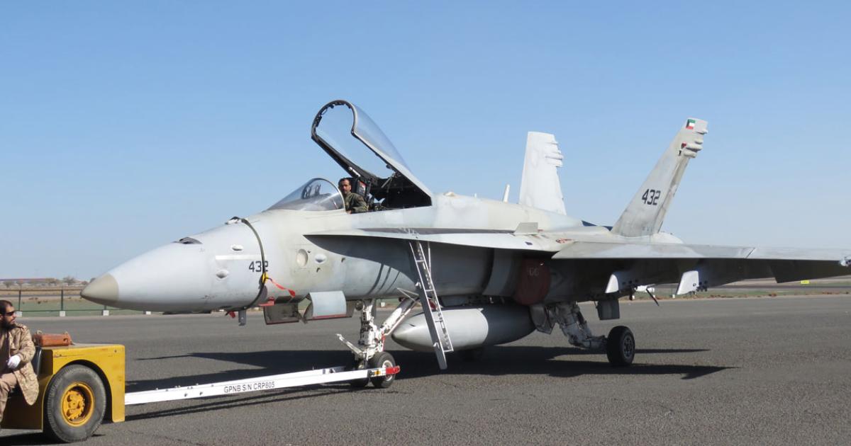 Kuwait's F/A-18C/D "legacy" Hornets have seen action over Iraq and Yemen. They are being replaced by Super Hornets and Typhoons. (Photo: David Donald)