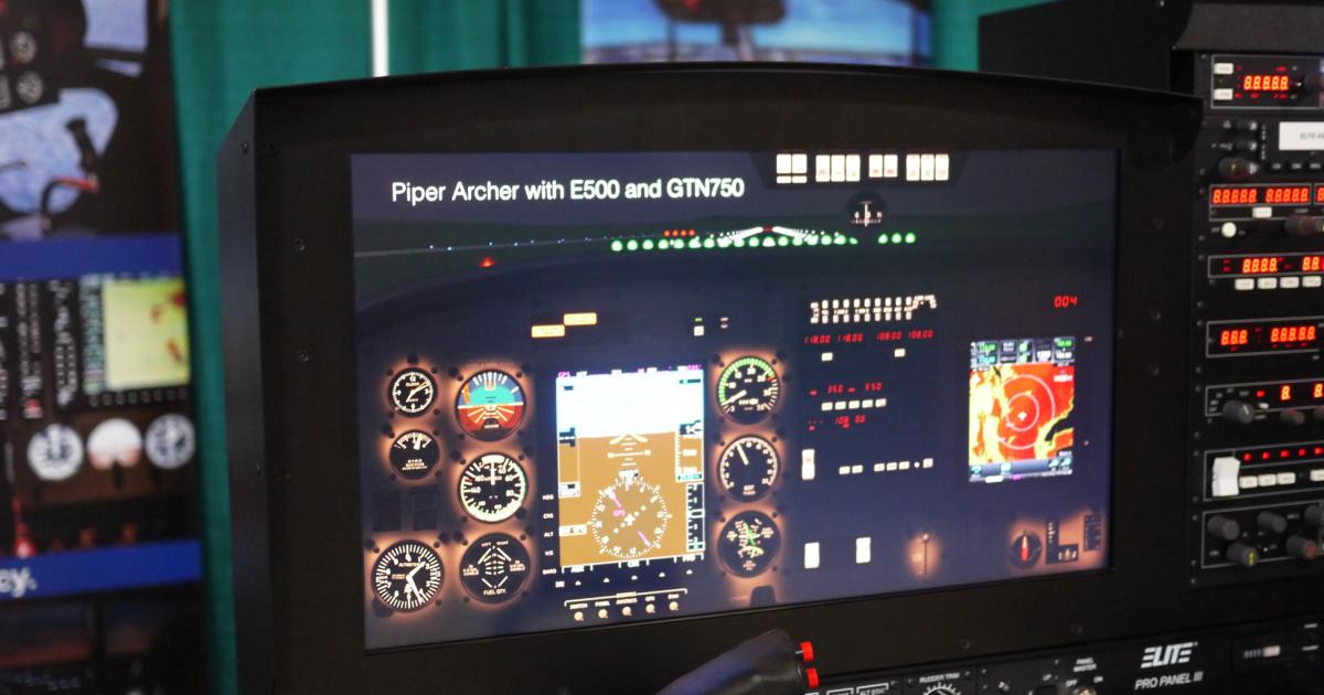 Elite Simulation Solutions’ newest software packages include hybrid analog and glass instrumentation as well as GTN 650 and 750 functional simulation. (Photo: Amy Laboda)