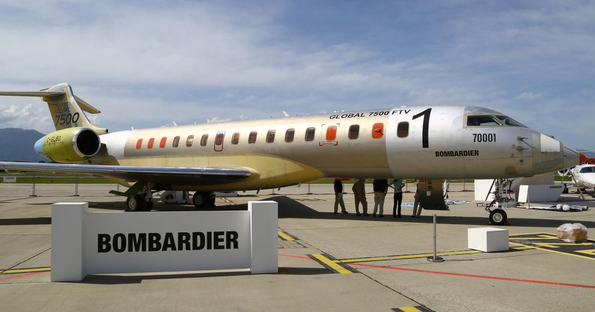 Bombardier’s new flagship Global 7500 boasts a 300-nm range increase and remains on pace for certification this year.