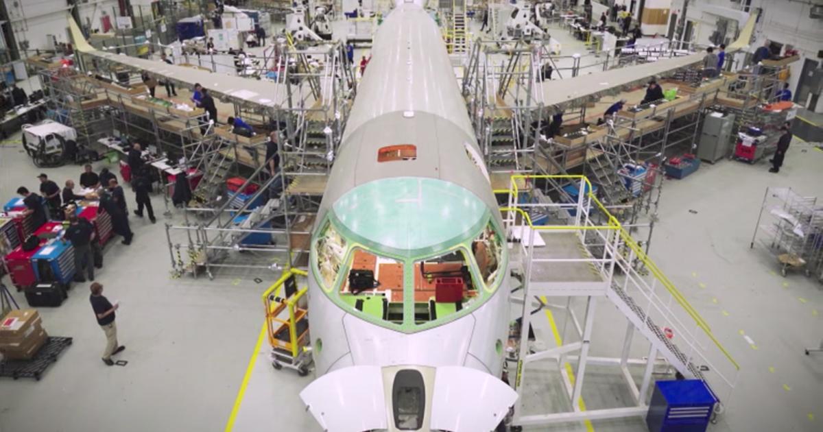 Production of Bombardier's Global 5000, 6000, and (shown here) 7000 will be moved from Toronto Downsview Airport to a new facility at Toronto Pearson Airport in 2021. (Photo: Bombardier Aerospace)