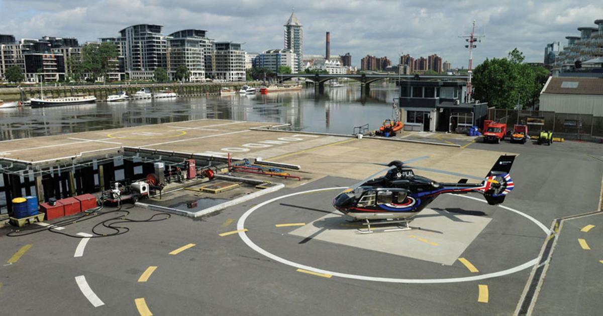 Traffic at the London Heliport has ramped up, as nearby business aviation airports have seen increased operations. The heliport is on the Thames, just south of Chelsea Harbour.