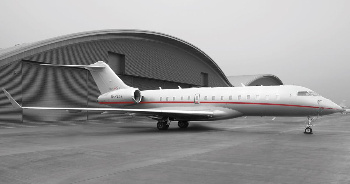 VistaJet logged another great year in 2017, with flight revenues rising 22 percent as U.S. demand climbed by 39 percent. The air charter operator flies an all-Bombardier fleet of super-midsize and large-cabin business jets, including this Global 6000. (Photo: VistaJet)