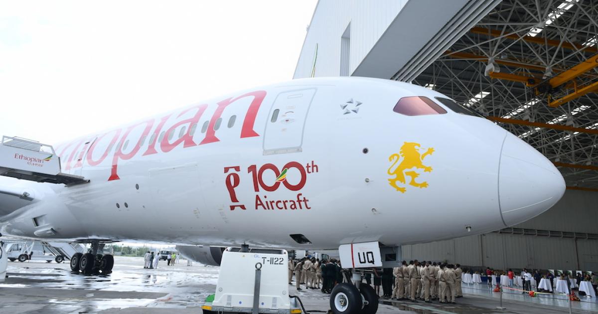 Ethiopian Airlines recently celebrated the delivery of its 100th aircraft, a Boeing 787-9. 