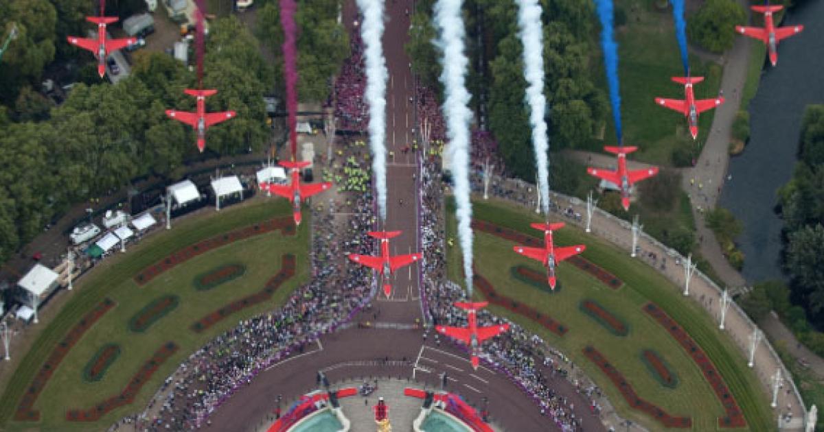 The RAF Red Arrows over The Mall during a previous flypast of central London. (Photo: MoD) 