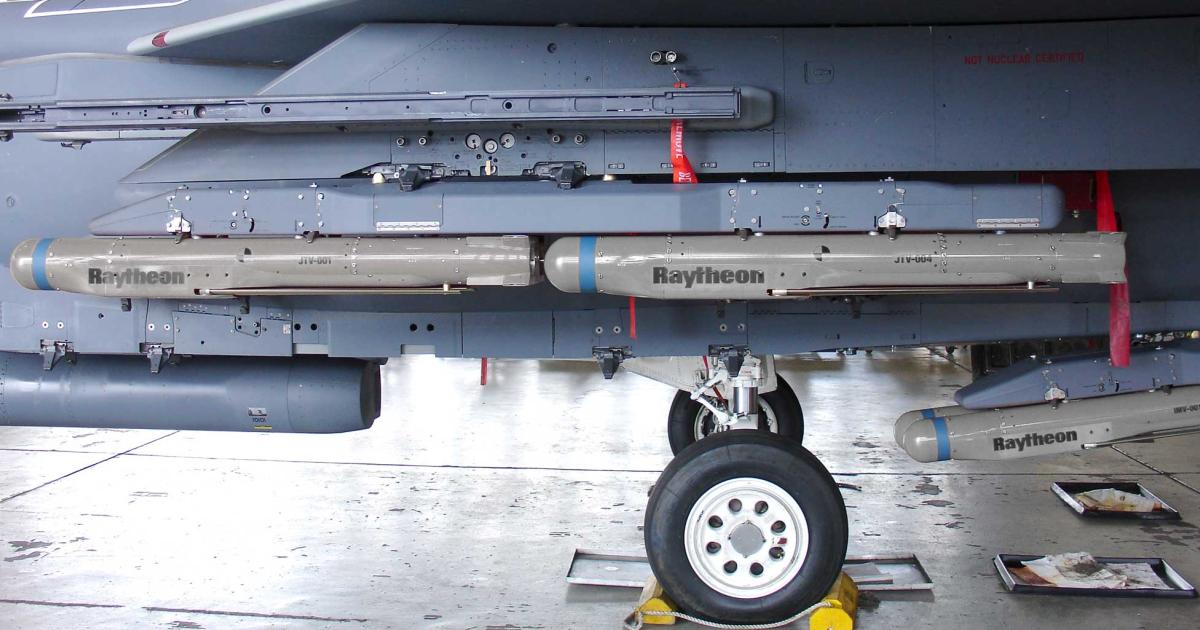 Locked and loaded, the F-15E fighter can carry seven groups of four StormBreaker bombs from Raytheon, for a total of 28 weapons.
