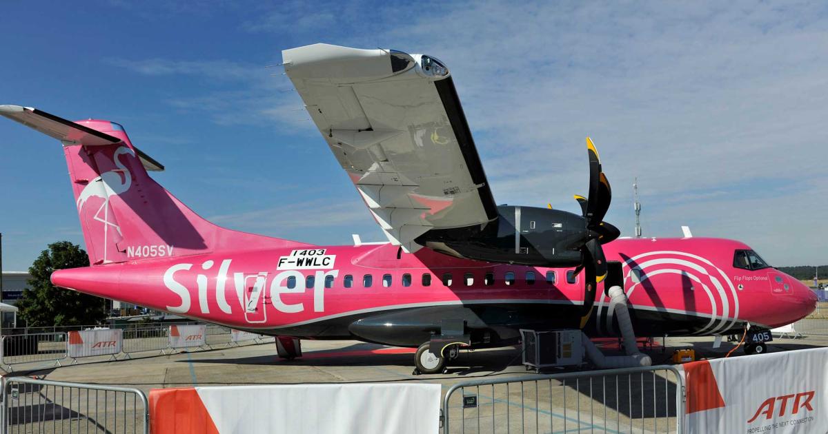 ATR showcased its 42-600 at Farnborough Airshow. The aircraft is currently in the livery of Silver Airways,which will become the first new operator of ATRs in the U.S. in years. 
