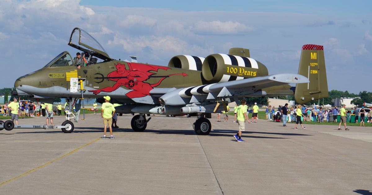 A-10C Warthog, painted with a 100th-anniversary scheme celebrating the Selfridge ANG Red Devils 107th Fighter Squadron. (Photo: Matt Thurber)