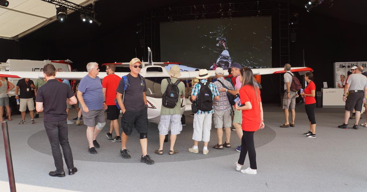 Icon Aircraft's EAA AirVenture booth drew plenty of interested visitors to the Oshosh, Wisconsin venue. (Photo: Matt Thurber)
