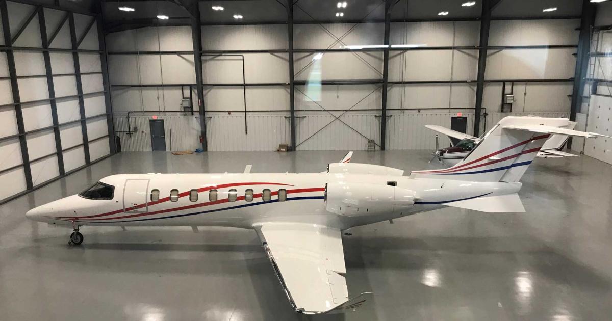 The new 12,000 sq ft hangar at Indianapolis-area Frankfort/Clinton County Airport, features a 110-foot wide door and radiant heated floors. It can accommodate aircraft up to a G650 or Bombardier Global. 