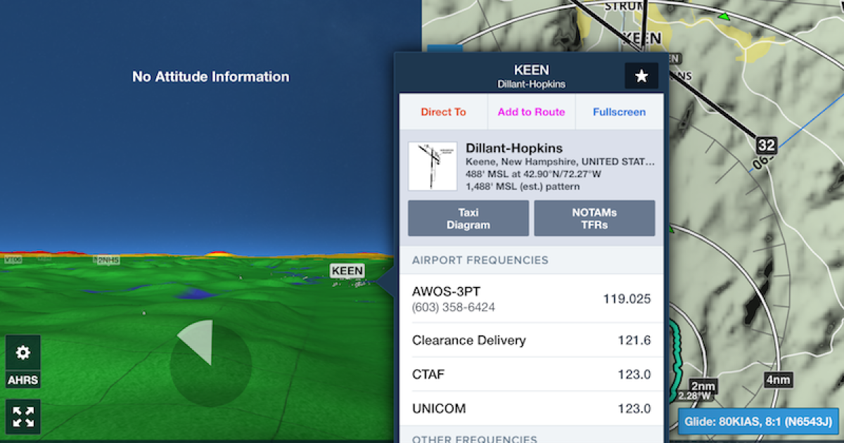 The new glance mode in ForeFlight allows users to change the viewpoint in the synthetic vision mode.