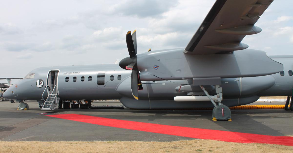 The L3 Q400 multi-mission aircraft made its international debut at the Farnborough airshow. (Photo: Chris Pocock)
