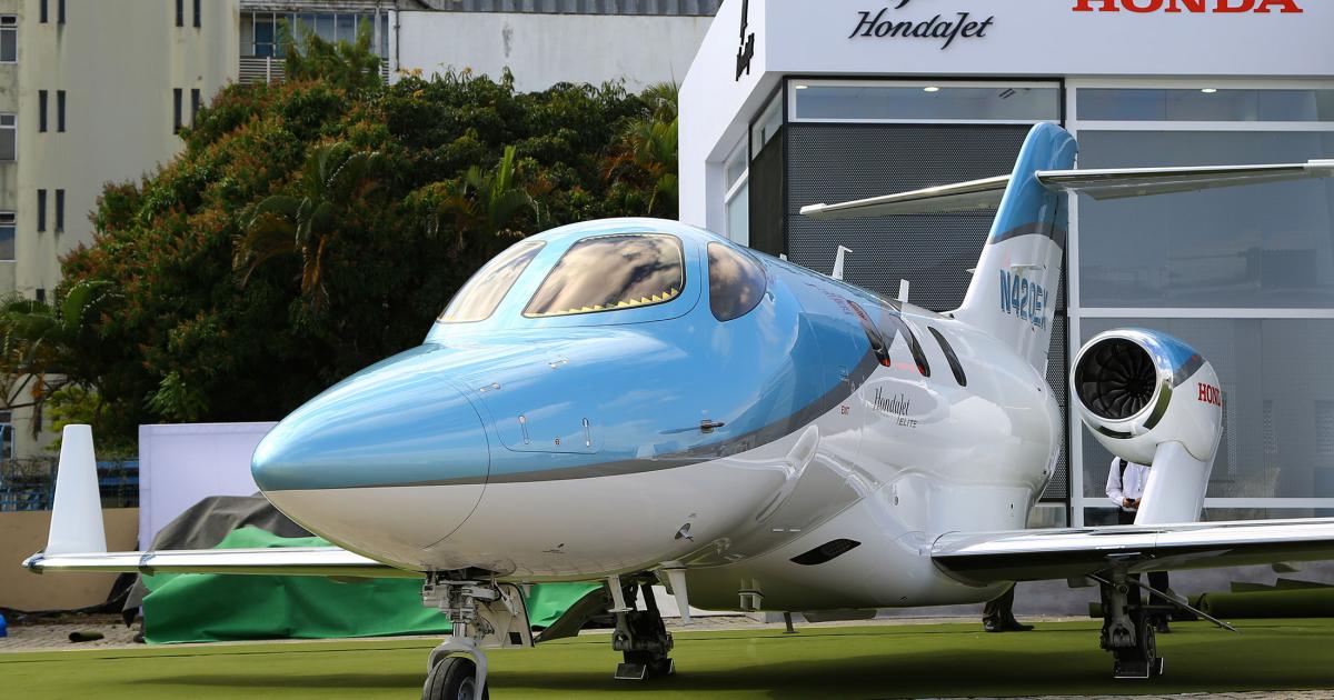 Lider is featuring the HondaJet Elite at its static display. The newest version of the light jet incorporates a number of performance and comfort enhancements. (Photo: David McIntosh)