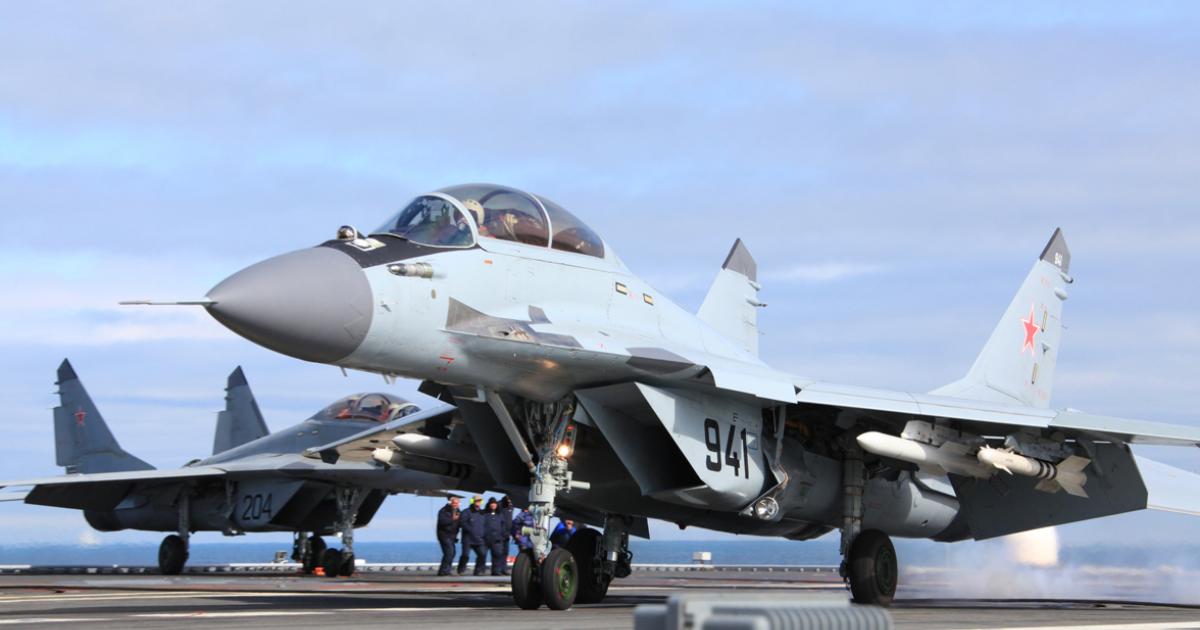 MiG-29K/KUBs are seen during sea trials aboard Kuznetsov in 2013. (photo: Russian Aircraft MiG)