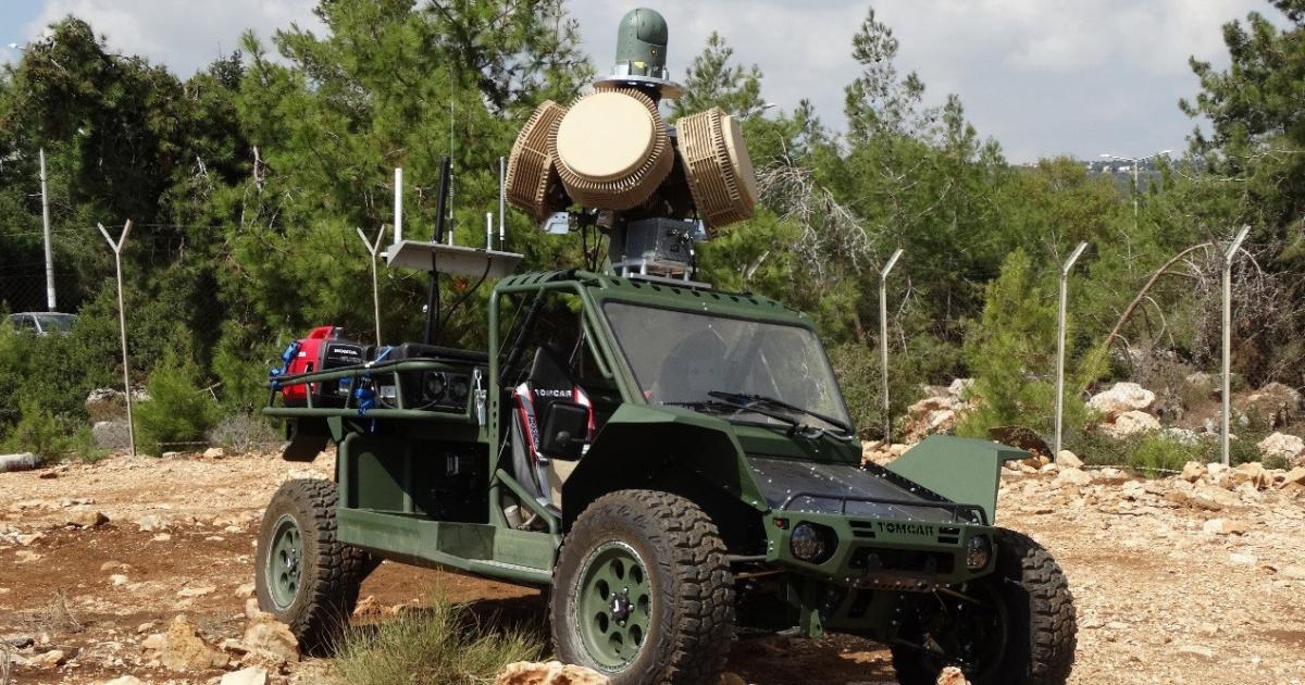 Four Rada MHR radars are seen mounted on an all-terrian vehicle to give 360-degree coverage. The array is topped with an electro-optic turret. (photo: Rada)