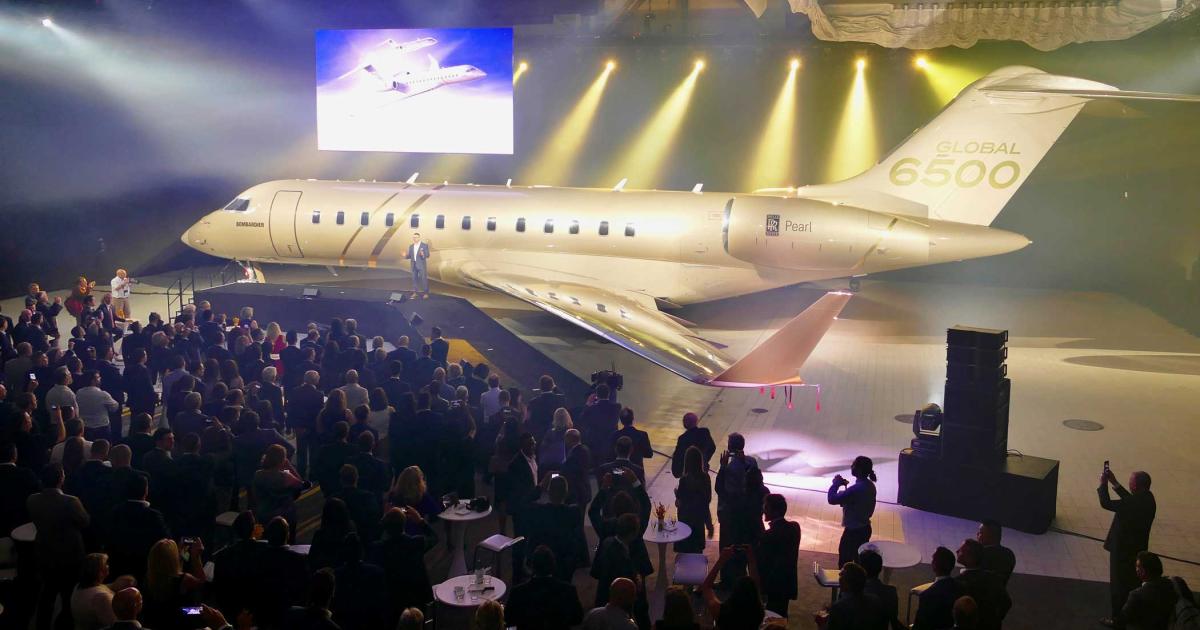 Two Bombardier Global 5500/6500 flight-test vehicles are now in "active testing" at the company's facility in Wichita. Certification and service entry are scheduled for late 2019. (Photo: David McIntosh/AIN)