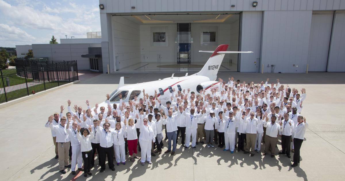 The first HondaJet Elite was delivered on August 7 from Honda Aircraft's Greensboro, North Carolina headquarters. Launch customer for N112HM was an undisclosed customer. (Photo: Honda Aircraft)