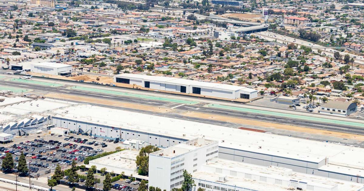 When completed by the end of the month, Los Angeles Jet Center's $10.5 million hangar project (center) at Jack Northrop Field/Hawthorne Municipal Airport will increase the FBO's aircraft storage space by 75,000 sq ft.