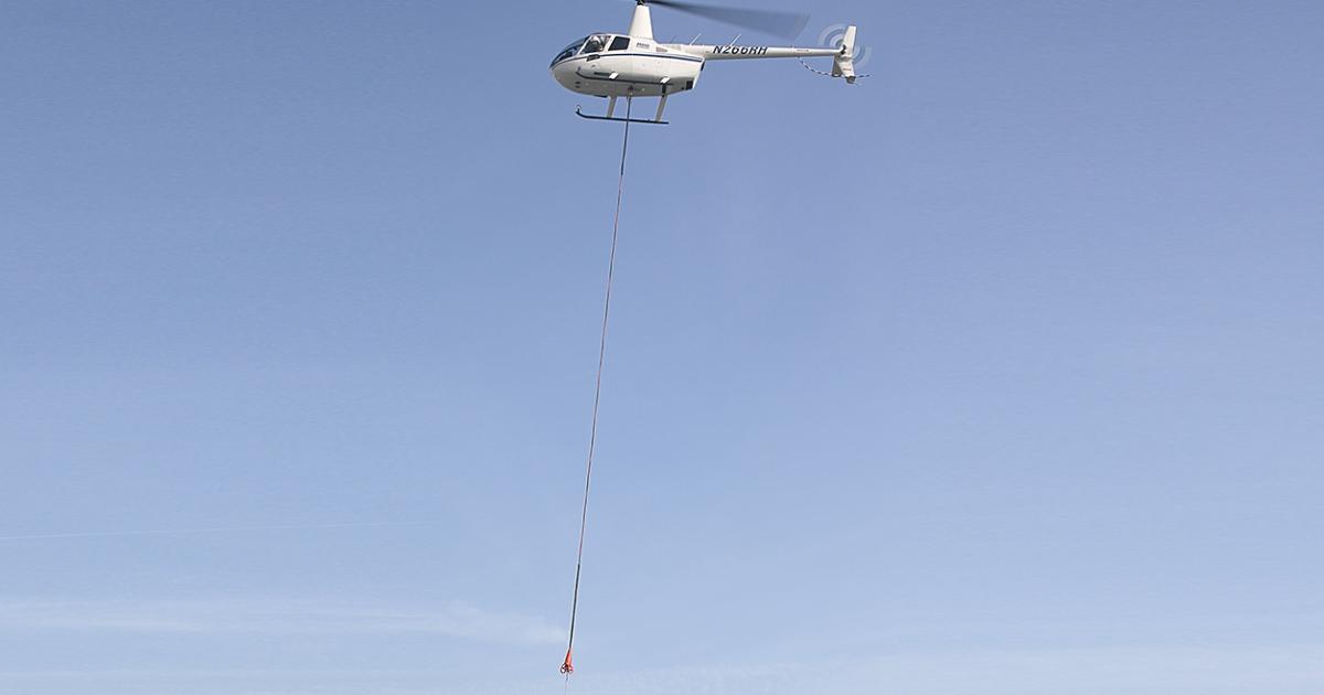 The FAA has approved the cargo hook for the Robinson R66. According to the helicopter manufacturer, the option increases the R66’s maximum gross weight to 2,900 pounds from 2,700 pounds and carries external loads up to 1,200 pounds. (Photo: Robinson Helicopters)