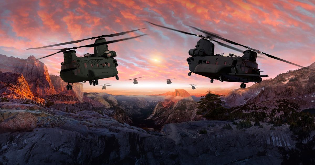 The U.S. Army will eventually field a fleet of 473 CH-47Fs, and those will be upgraded—flight controls,  cab, electronics, radios, a stronger pylon, stronger aft section, and a stronger, longer nose—to keep the model flying into the 2060s. (Photo: Boeing)