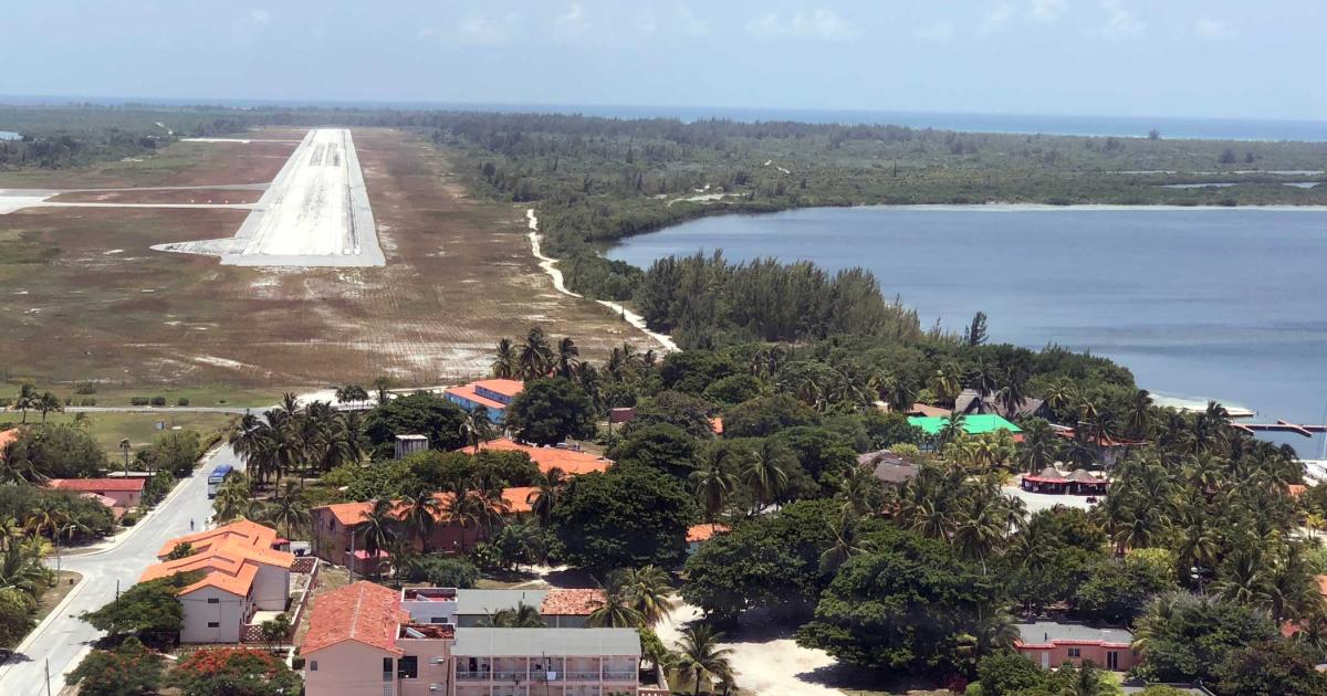 Approach to Cayo Largo del Sur, a small airport on a remote island off the south coast of Cuba, July, 2018.