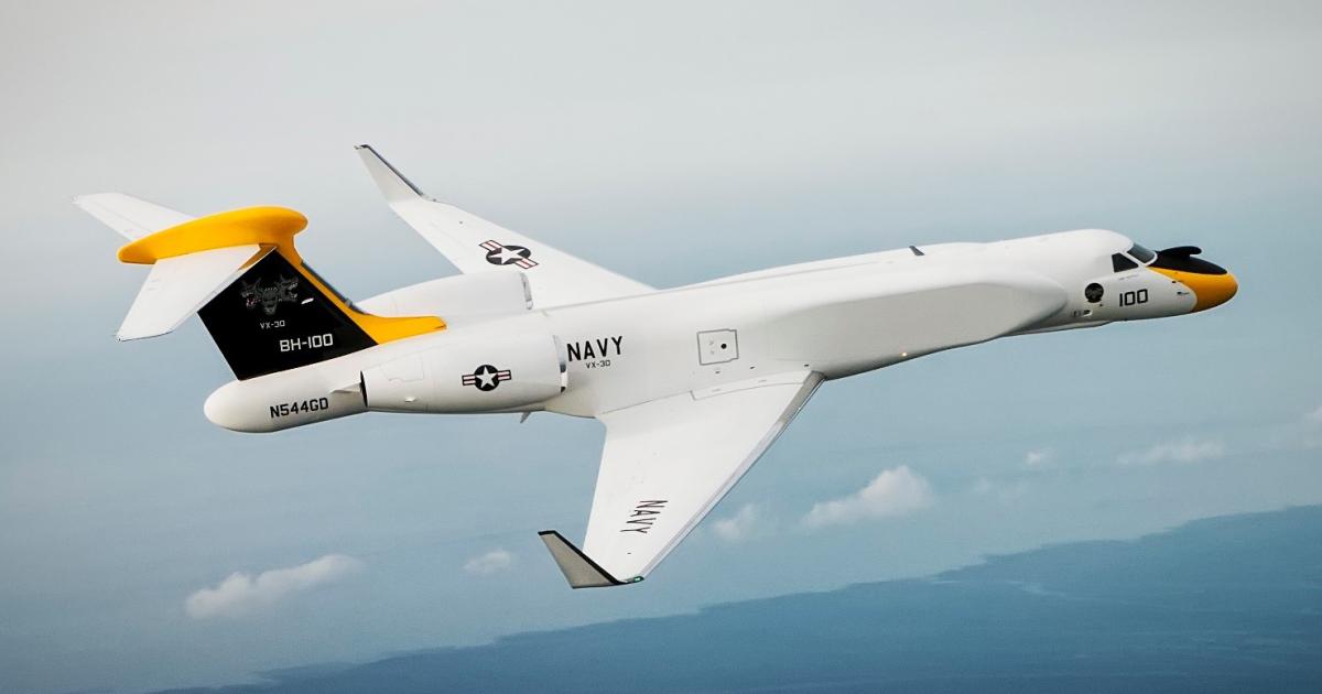 The NC-37B has yet to have its systems installed, a task being undertaken by Raytheon. The aircraft is painted in VX-30's colors. (photo: U.S. Navy)
