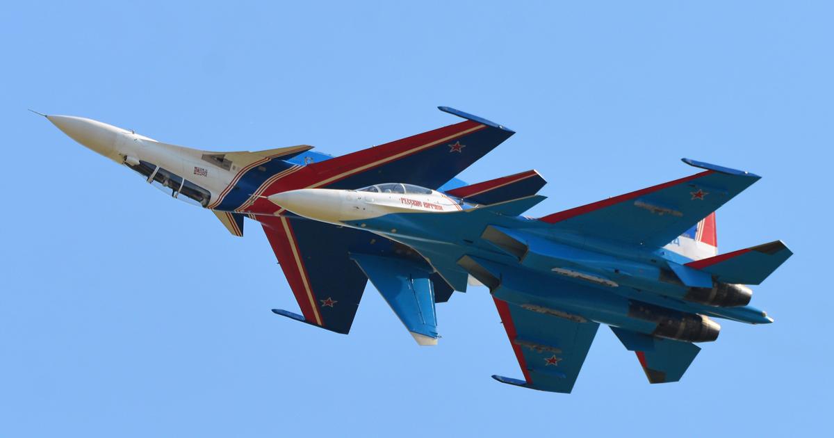 Among the 90 or so Su-30SMs delivered to the Russian VKS to date are eight operated by the 'Russian Knights' aerobatic display team. (photo: Vladimir Karnozov)