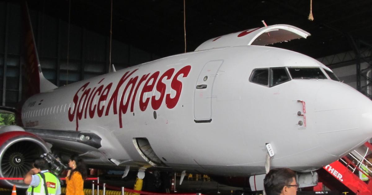 SpiceJet unveiled the first SpiceXpress Boeing 737-700 freighter in Delhi on September 10. (Photo: Neelam Mathews)