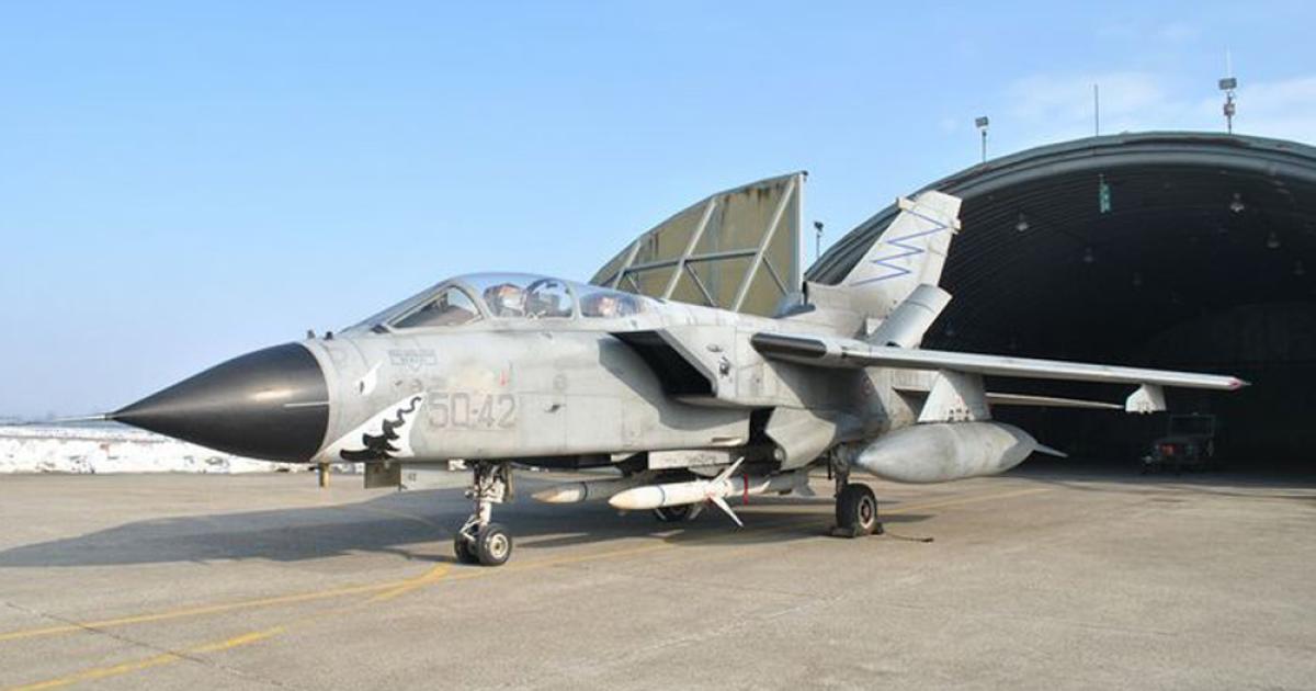 Italy's specialist defense suppression squadron is the 155° Gruppo based at Ghedi, which flies the Tornado IT-ECR version. The unit is to receive AARGM missiles shortly to augment the existing HARM weapons. (photo: Aeronautica Militare Italiana via NG)