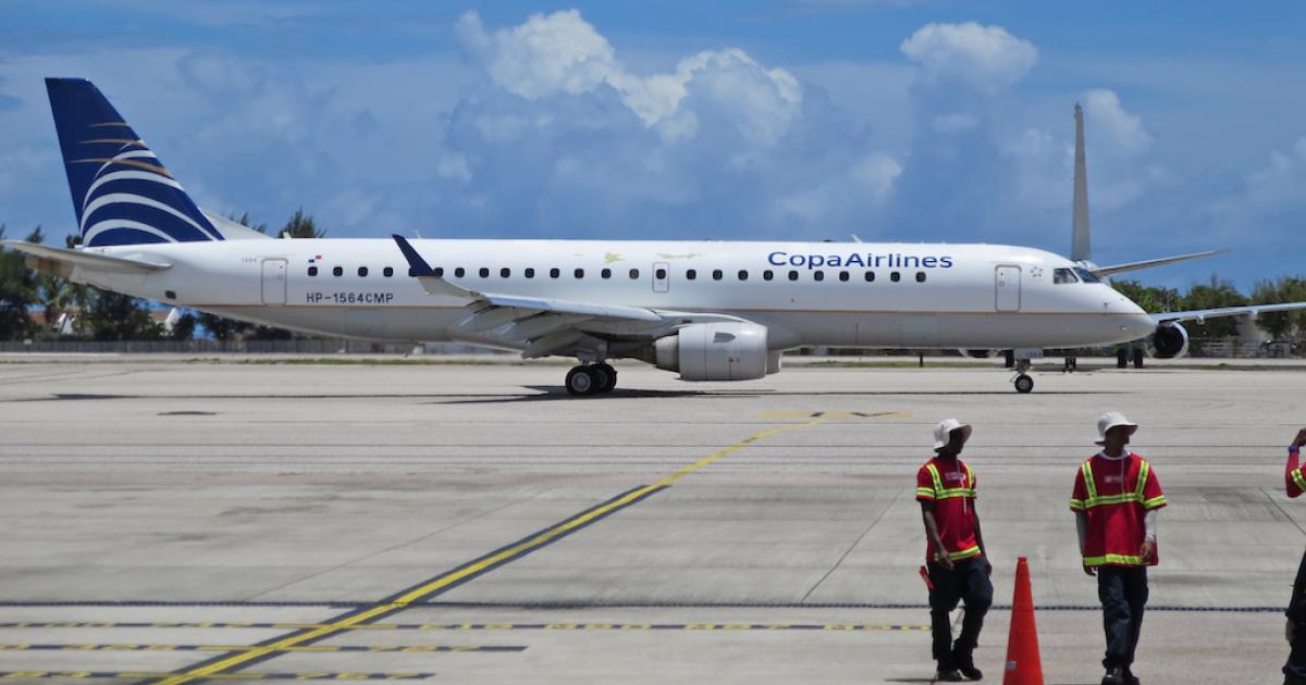 A Copa Airlines Embraer 190 taxis at St. Maarten’s Princess Juliana International Airport. (Photo: Christian Kjelgaard)
