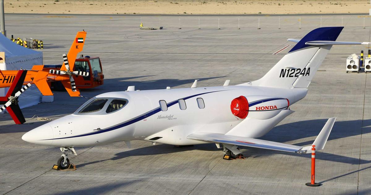 A HondaJet Elite demonstrator pauses on DWC’s ramp. The new variant offers several upgrades.