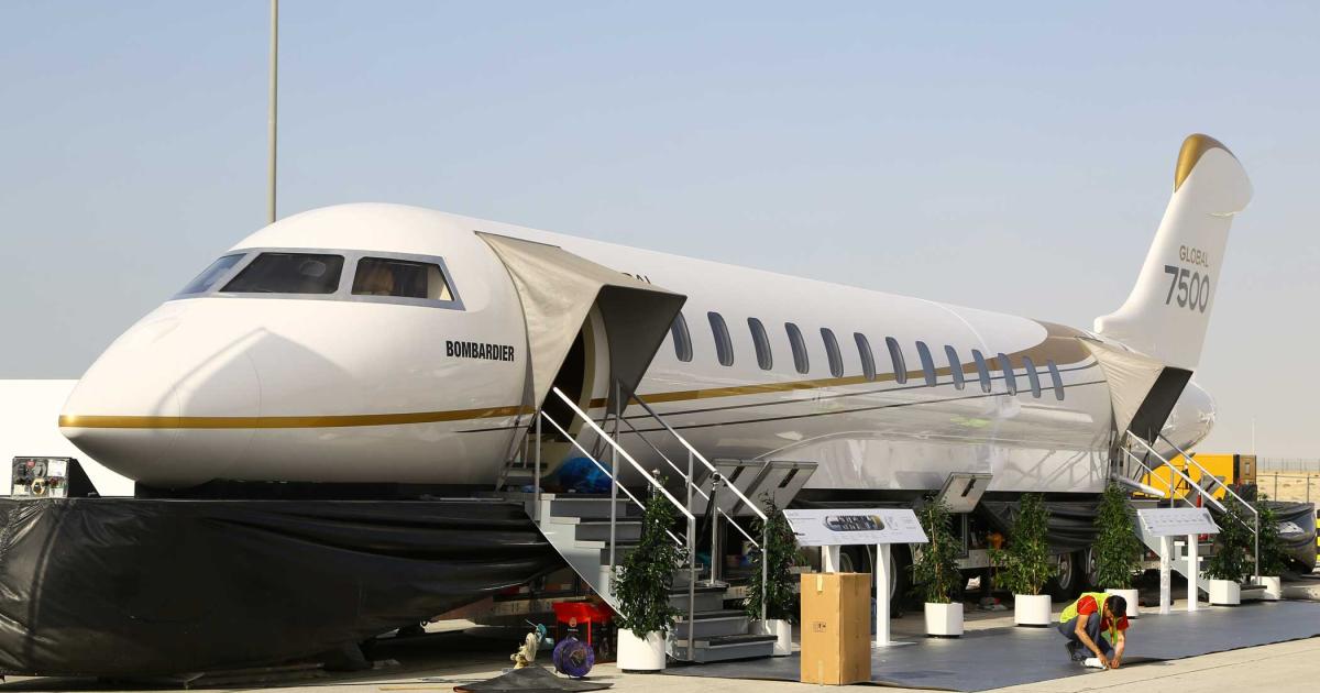 Bombardier brought a Challenger 650 and Global 5000 to MEBAA 2018, along with a full-size cabin mockup of the newly certified Global 7500, above. The Global 7500’s four-zone cabin features Nuage seats and a nice Touch cabin management system developed with Lufthansa Technik.