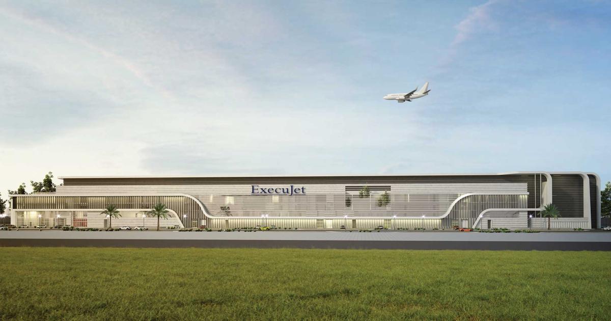 ExecuJet’s new FBO at DWC, depicted here in an artist’s conception, is due to open in 2020.