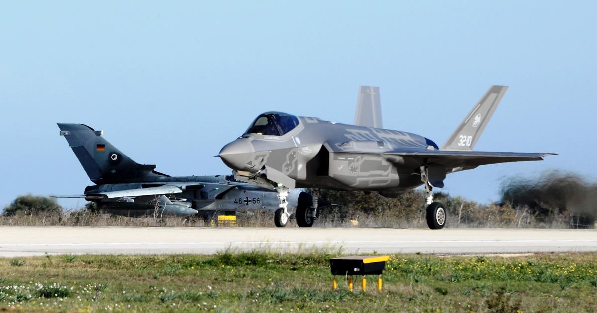 An F-35A from the 13° Gruppo prepares to take off during a TLP 18-4 mission from its home base at Amendola. During the exercise Italian F-35s operated alongide NATO assets such as the Luftwaffe Tornado in the background. (photo: AMI)