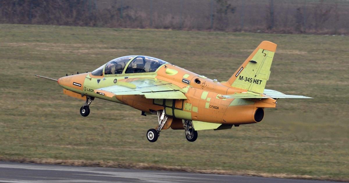 The first production M-345 HET returns to Venegono Superiore airport at Varese, Italy, after its successful first flight. (photo: Leonardo)