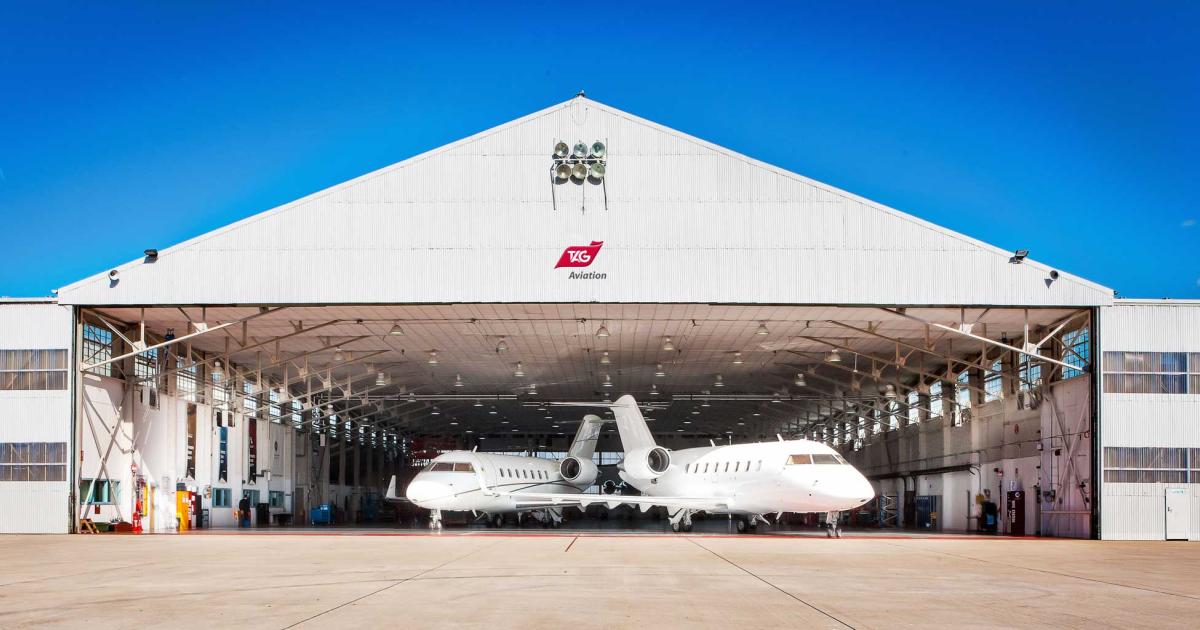 TAG Aviation's maintenance hangar at London-area Farnborough Airport sees constant activity, as the company (which also operates the airport) services more than 1,600 aircraft a year there.