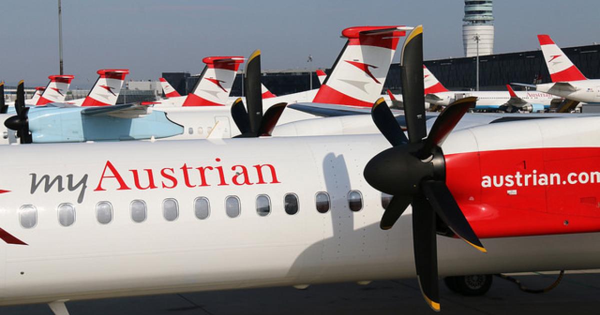 Austrian Airlines Bombardier Q400s line up in Vienna. (Photo: Austrian Airlines)