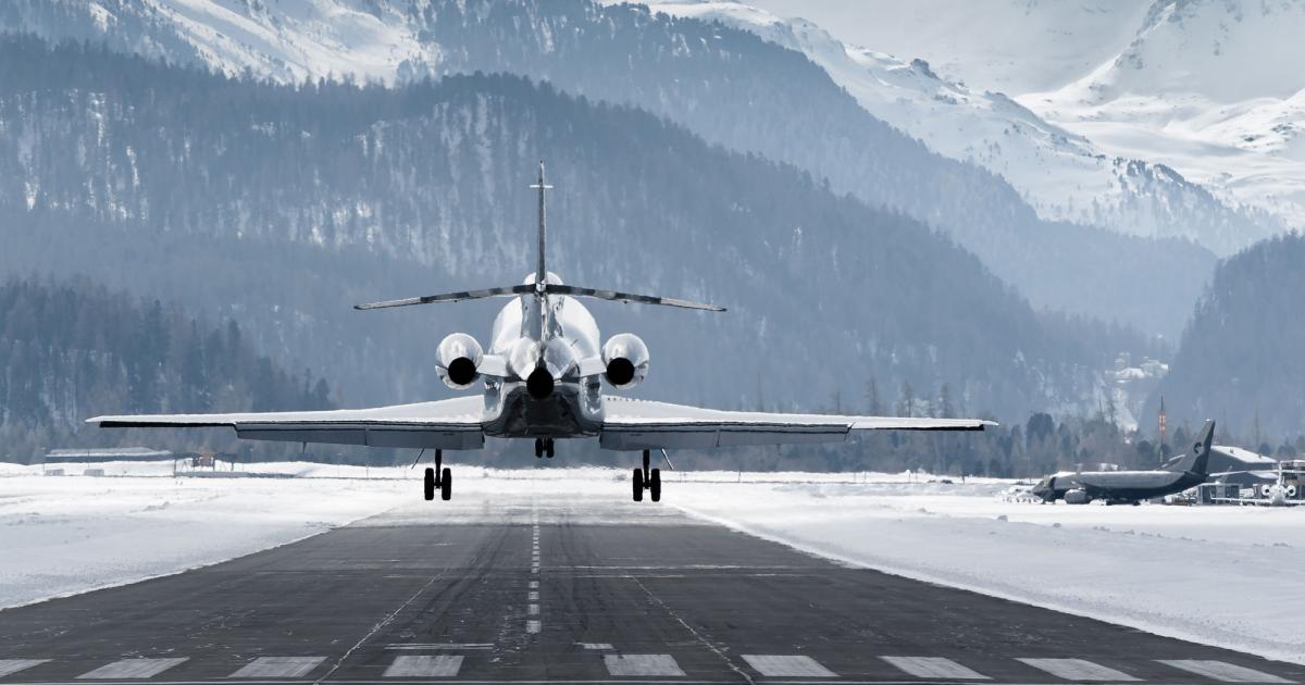 To serve Falcon crews flying into Davos, Switzerland, this week for the World Economic Forum, Dassault has reinforced its support teams at Zurich International and St. Gallen–Altenrhein Airports, making available additional resources from Falcon-authorized service centers in the area and its global network of Falcon spares warehouses. (Photo: Dassault Falcon)