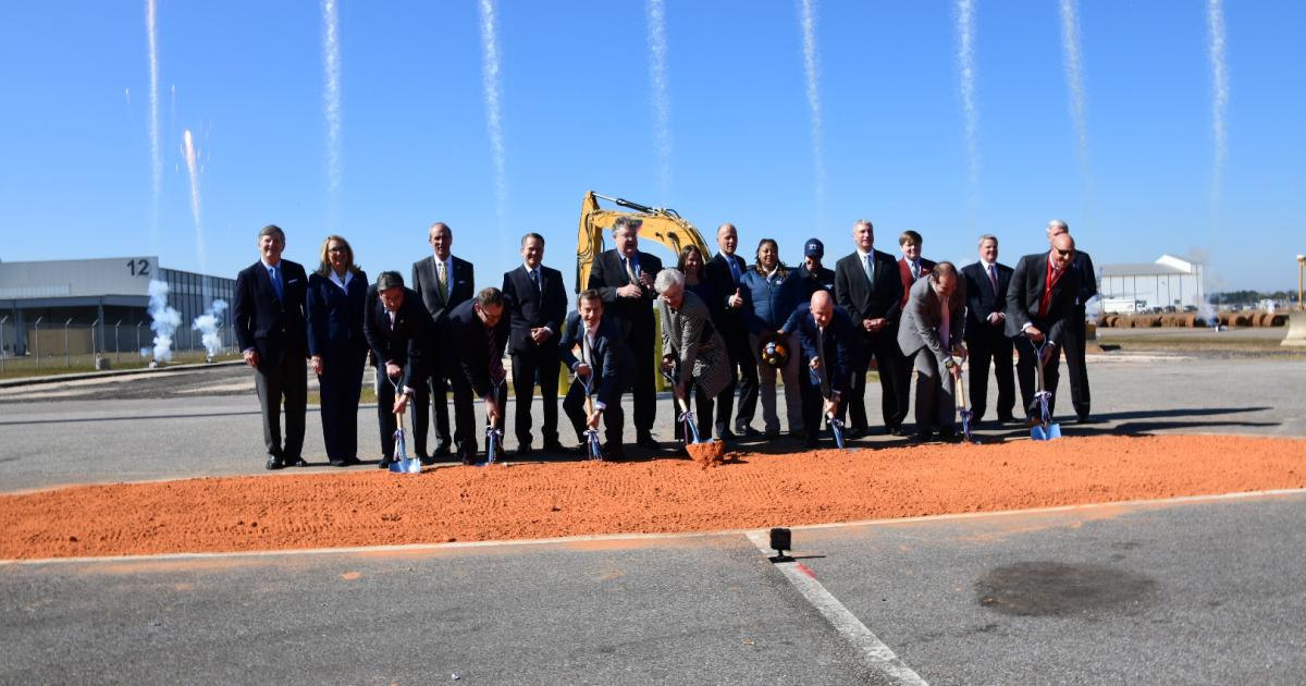 Airbus executives and Alabama and Mobile public officials celebrate the start of construction of the U.S. A220 assembly facility. (Photo: Airbus)