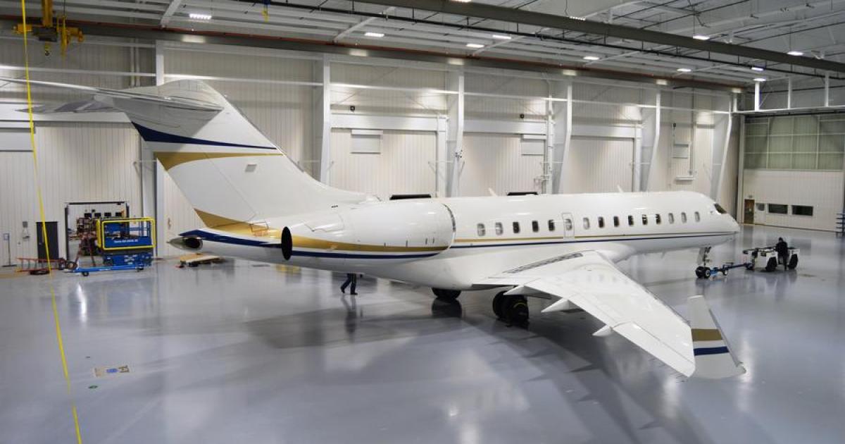 This Bombardier Global Express XRS launched the service entry of Duncan Aviation's new maintenance facilty at Utah's Provo Municipal Airport this week. The long range twinjet will receive a 120-month airframe inspection and 10-year landing gear overhaul during its stay.
