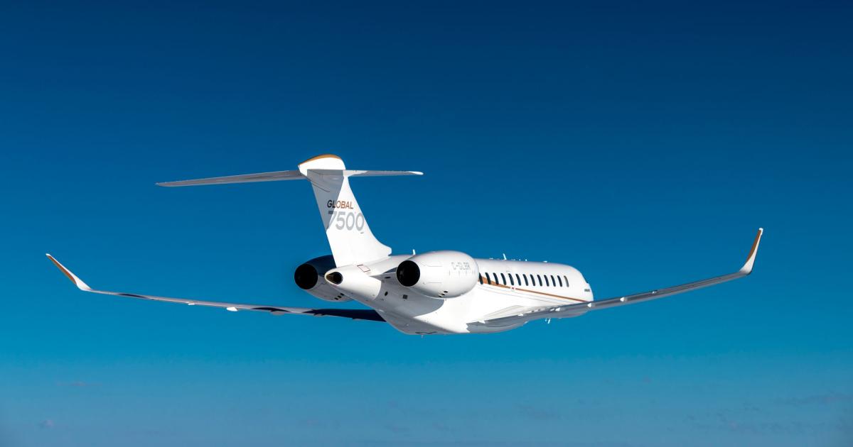 The Bombardier Global 7500 will start its world tour this weekend at Atlanta DeKalb Peachtree Airport, which will see an influx of business jets for the 53rd Super Bowl. (Photo: RickRadell/Bombardier)