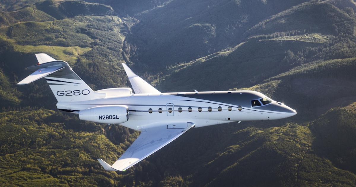 The Gulfstream G280 made the 4-hour, 49-minute trip from Savannah, Georgia to Van Nuys, California in  4 hours, and 49-minutes, demonstrating the performance capabilities of SAJF use.

