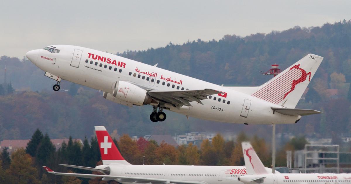 A Tunisair Boeing 737-600 takes off from Zurich. (Flickr: <a href="http://creativecommons.org/licenses/by-sa/2.0/" target="_blank">Creative Commons (BY-SA)</a> by <a href="http://flickr.com/people/bribri" target="_blank">BriYYZ</a>)