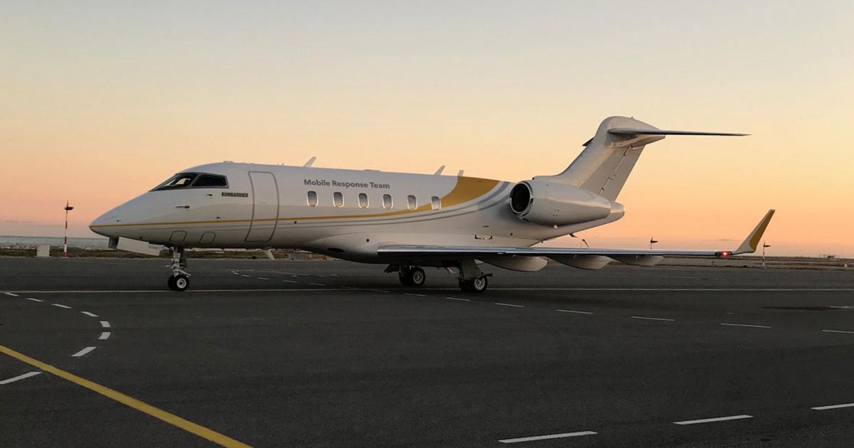 Bombardier Business Aircraft has added its first Mobile Response Team jet in Europe. This Challenger 300 is based at Frankfurt (Germany) International Airport. (Photo: Bombardier Business Aircraft)